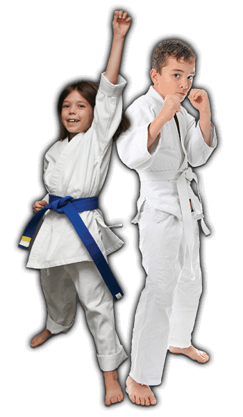 Martial Arts Lessons for Kids in Spring Hill KS - Happy Blue Belt Girl and Focused Boy Banner